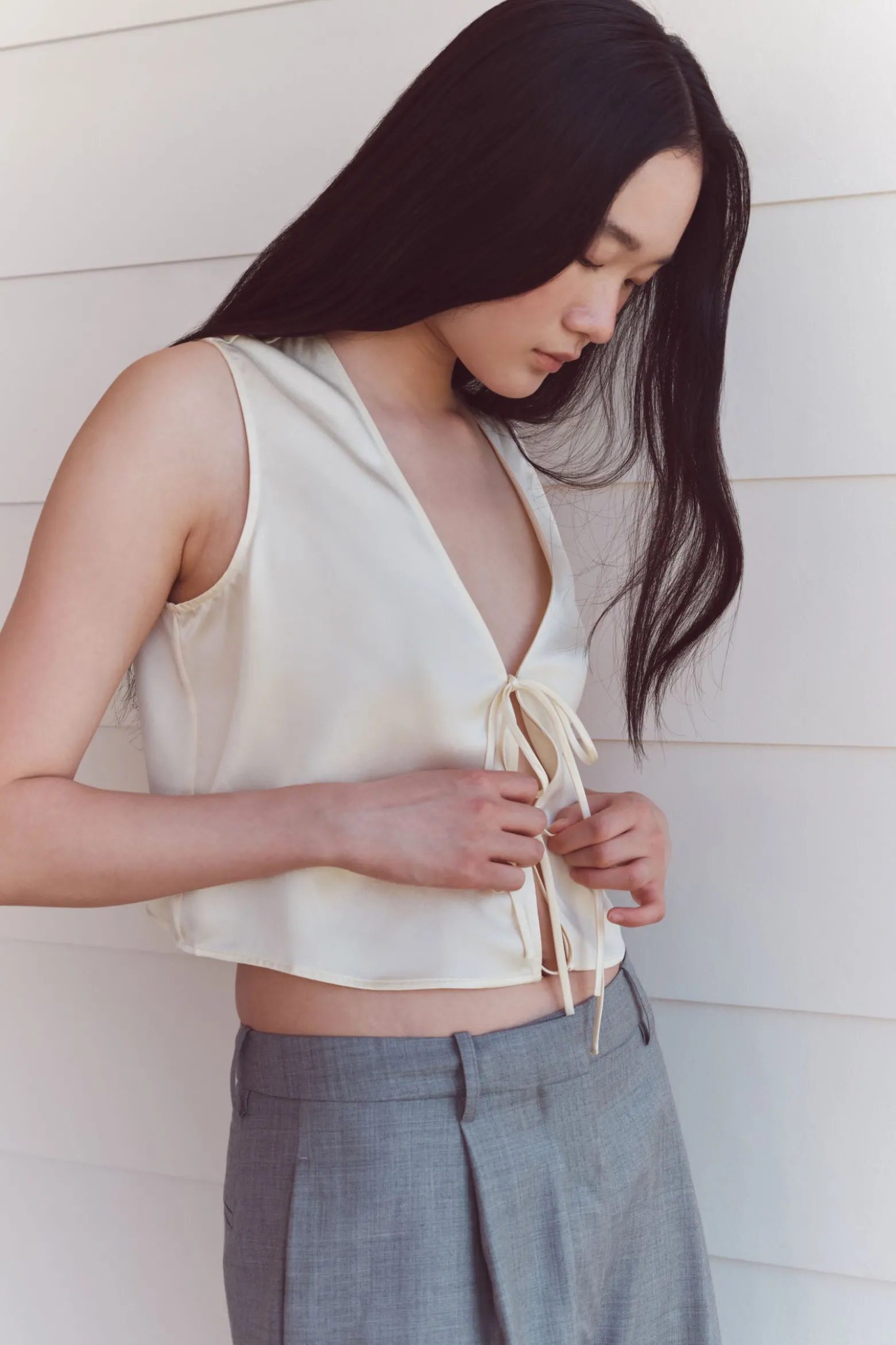 Beal Silk Tie Front Top