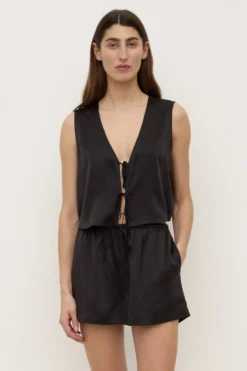 Beal Silk Tie Front Top