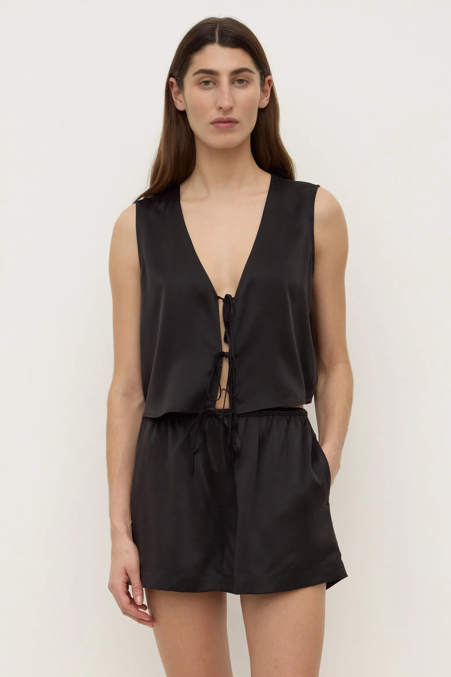 Beal Silk Tie Front Top