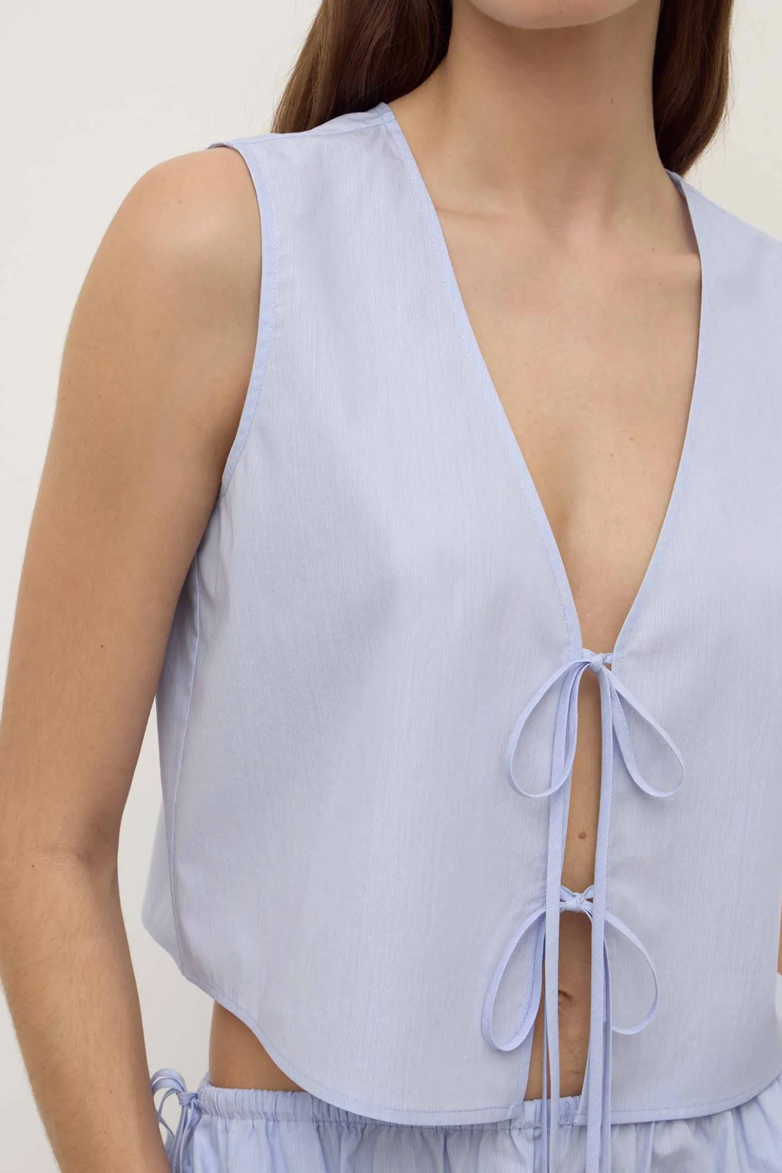 Havana Stripe Poplin Tie Front Top