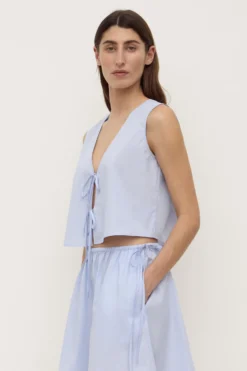 Havana Stripe Poplin Tie Front Top