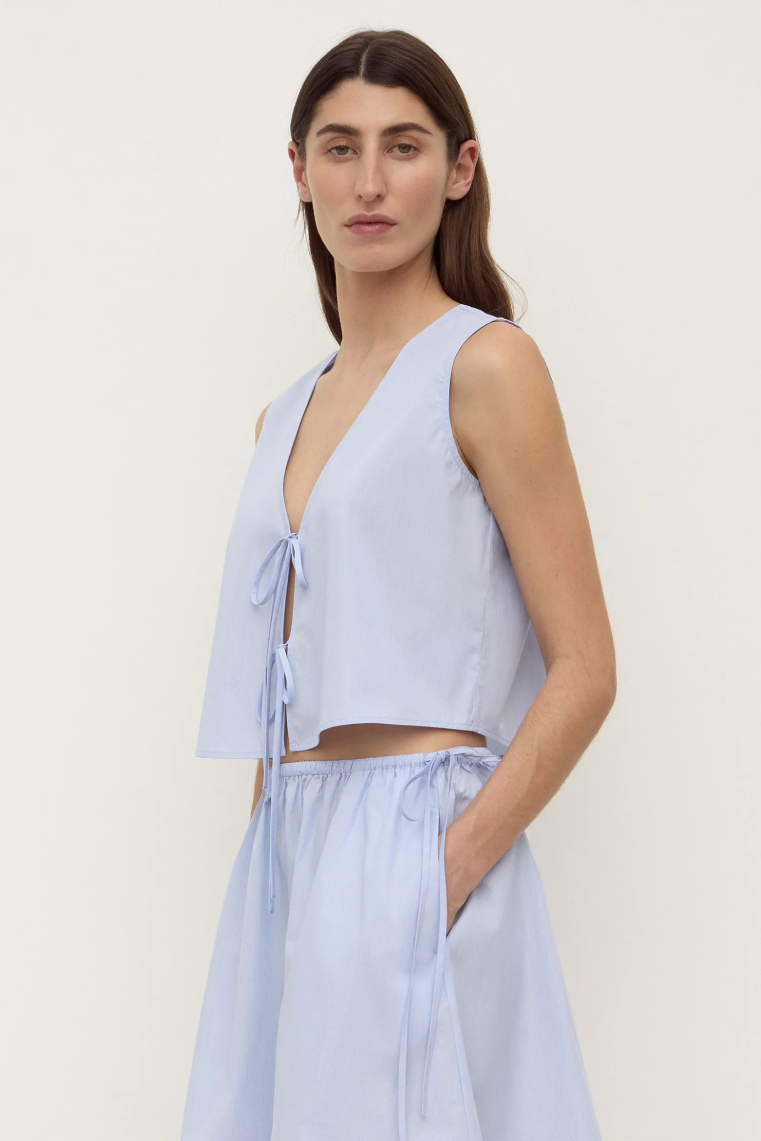 Havana Stripe Poplin Tie Front Top