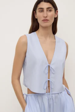 Havana Stripe Poplin Tie Front Top