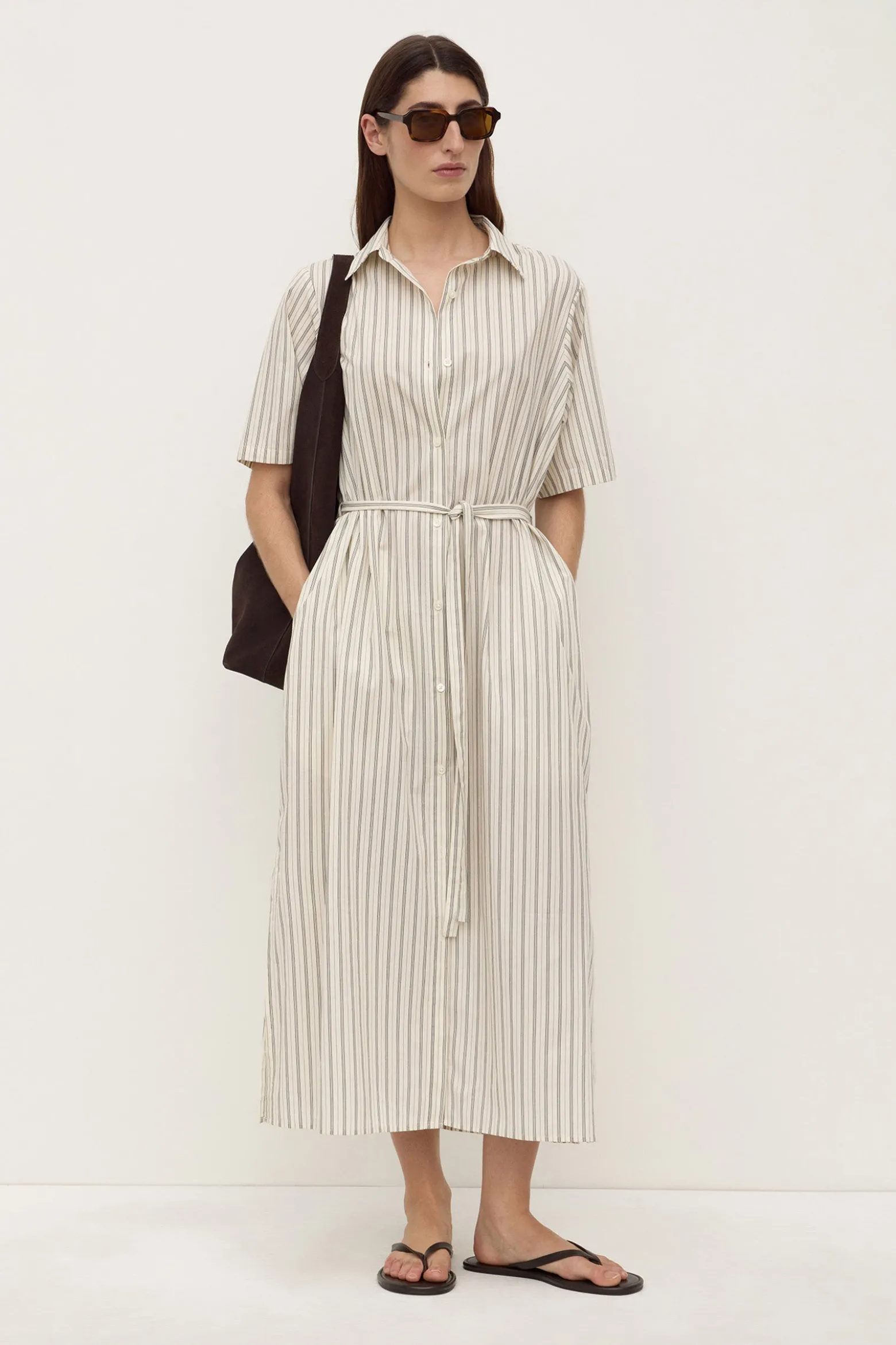 Ria Stripe Midi Shirt Dress