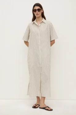 Ria Stripe Midi Shirt Dress